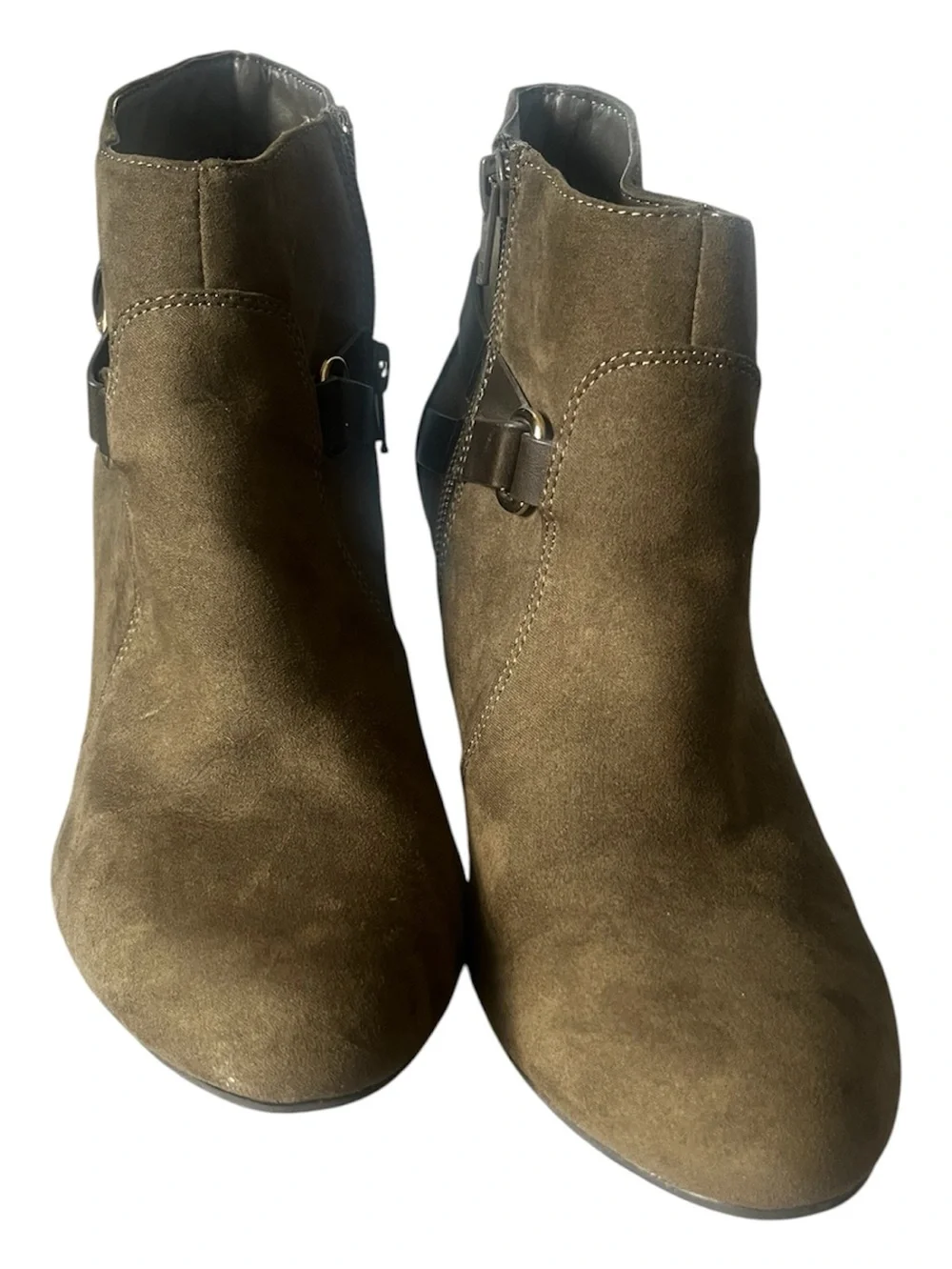 Report Olive Green Suede Wedge Ankle Booties Strap Sz 8 EUC
